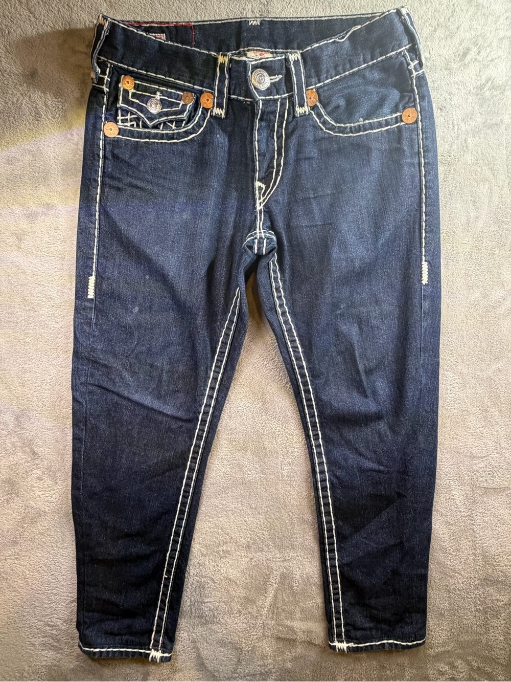 True Religion Men’s Dark Blue Slim Jeans with Contrast Stitching size 32